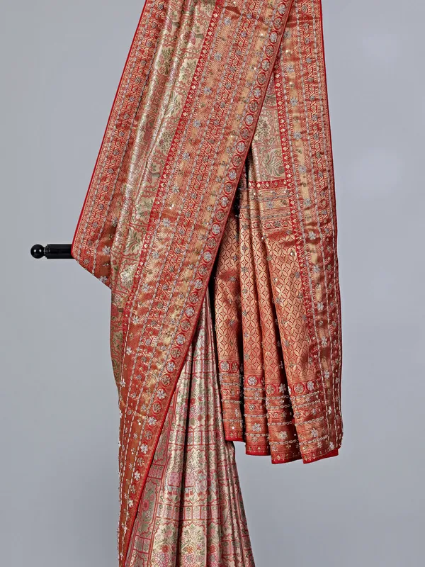 Red and beige kanjivaram silk saree