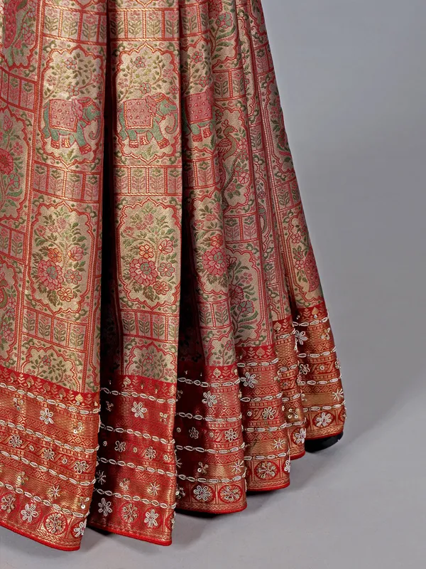 Red and beige kanjivaram silk saree