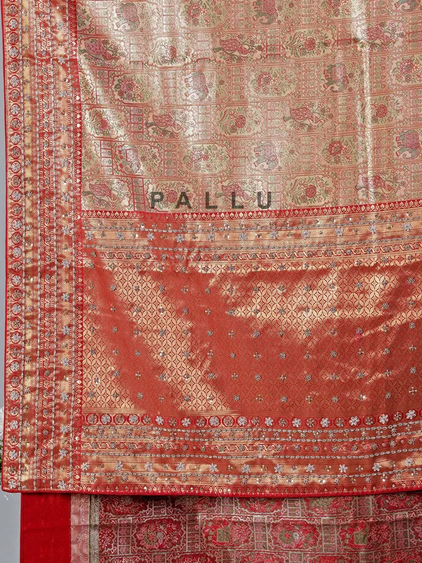 Red and beige kanjivaram silk saree