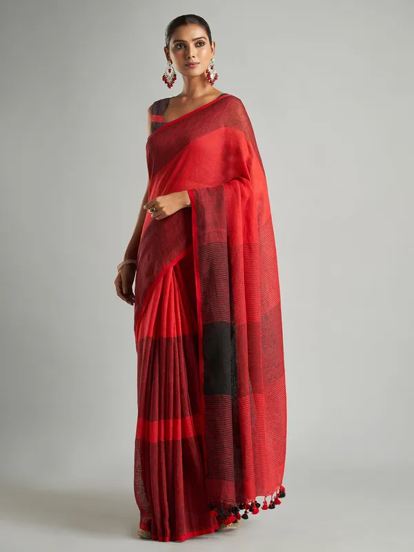 Red and black stripe saree