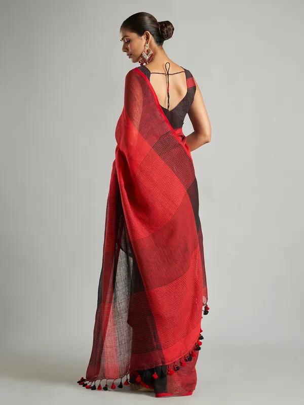 Red and black stripe saree