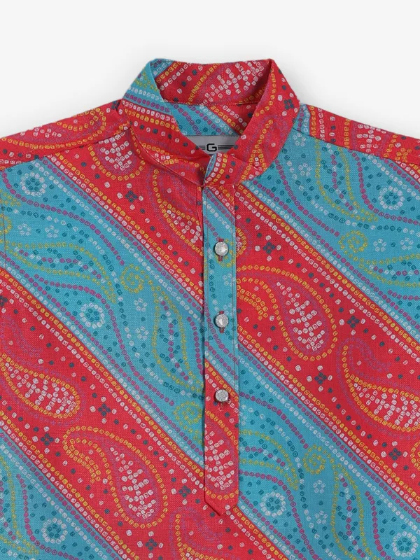Red and blue bandhej silk kurta