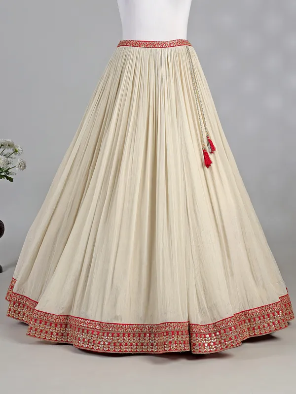 Red and cream silk lehenga choli with sequins work