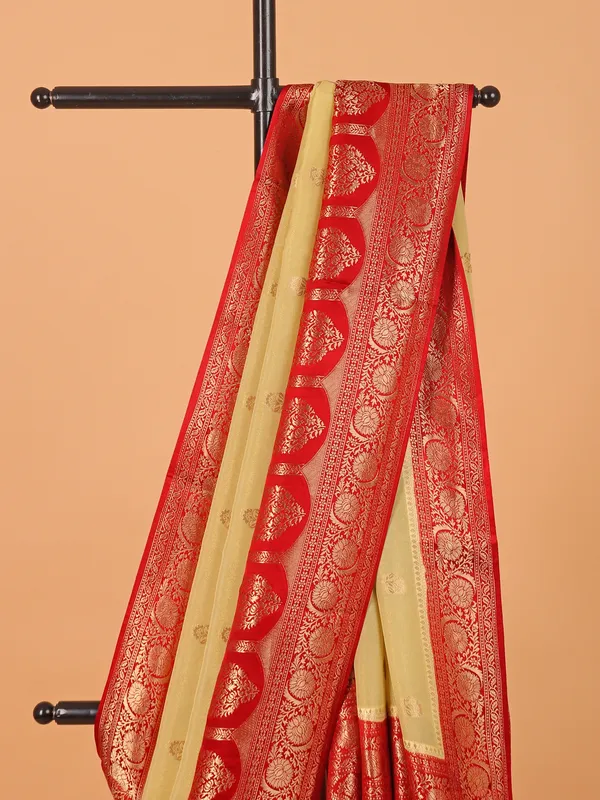 Red and khaki wedding saree in silk