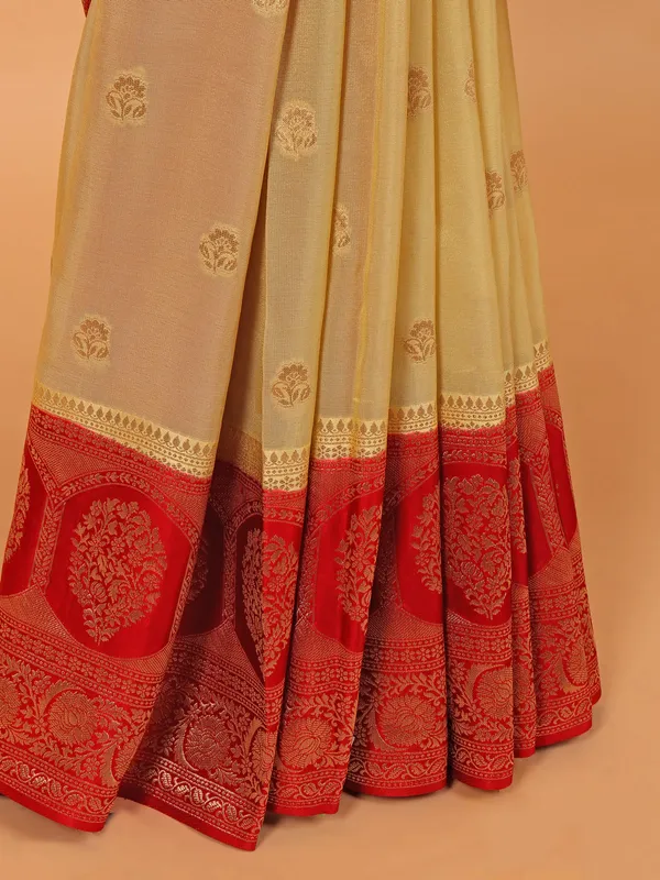 Red and khaki wedding saree in silk