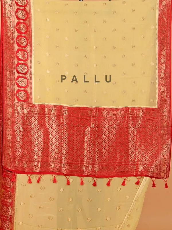 Red and khaki wedding saree in silk
