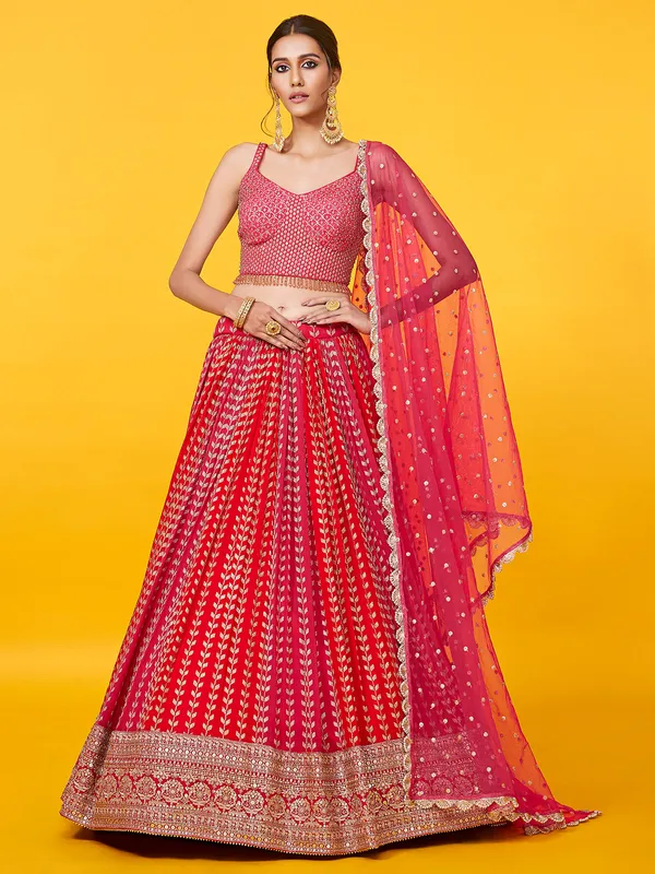 Red and magenta georgette lehenga choli