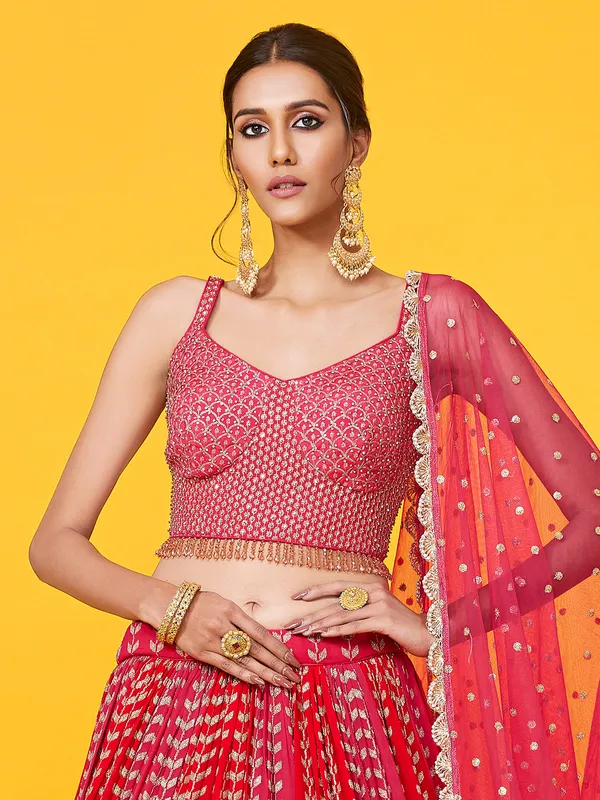 Red and magenta georgette lehenga choli