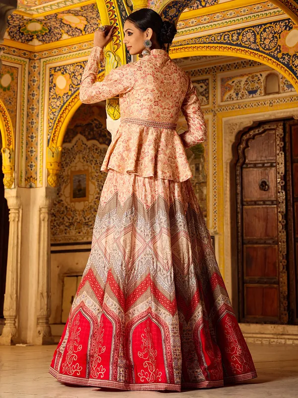 Red and peach silk lehenga choli