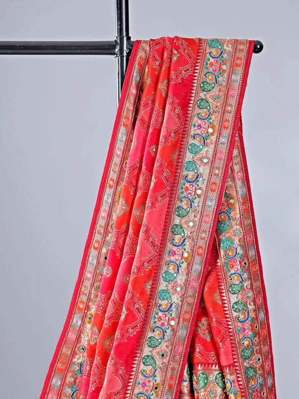 Red and pink silk saree with subtle zari highlights