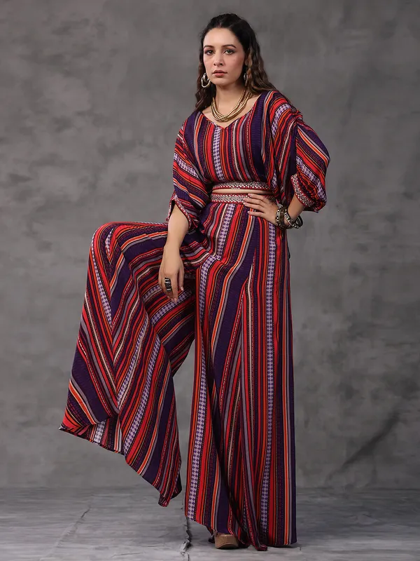 Red and purple stripe co ord set