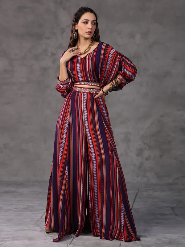 Red and purple stripe co ord set