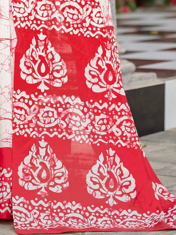 Red and white printed bhagalpuri silk saree