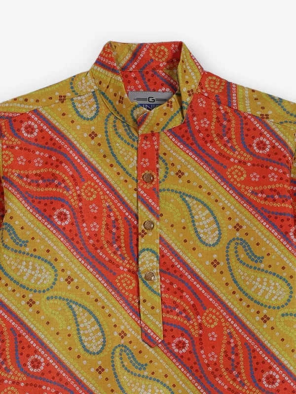 Red and yellow bandhej silk kurta