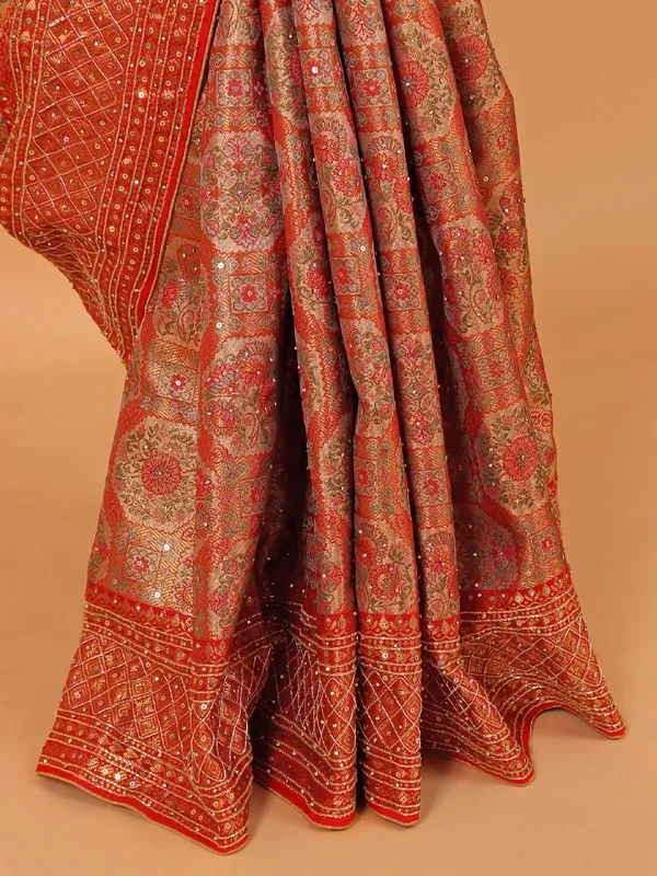 Red art kanjivaram silk saree for wedding