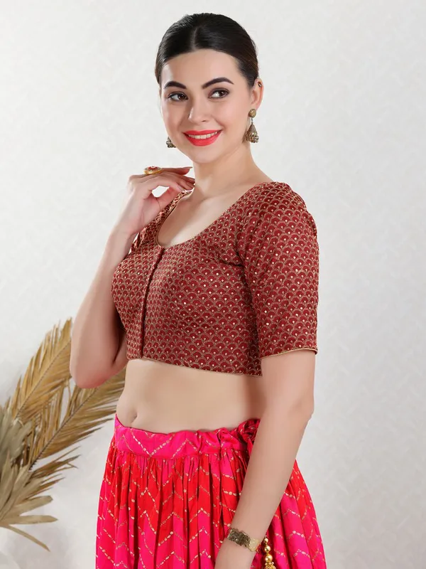 Red art silk blouse