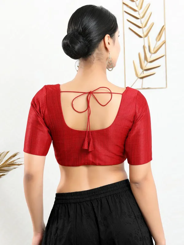 Red art silk ready made blouse