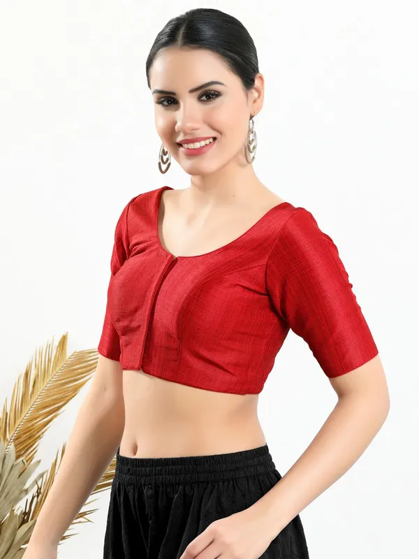 Red art silk ready made blouse