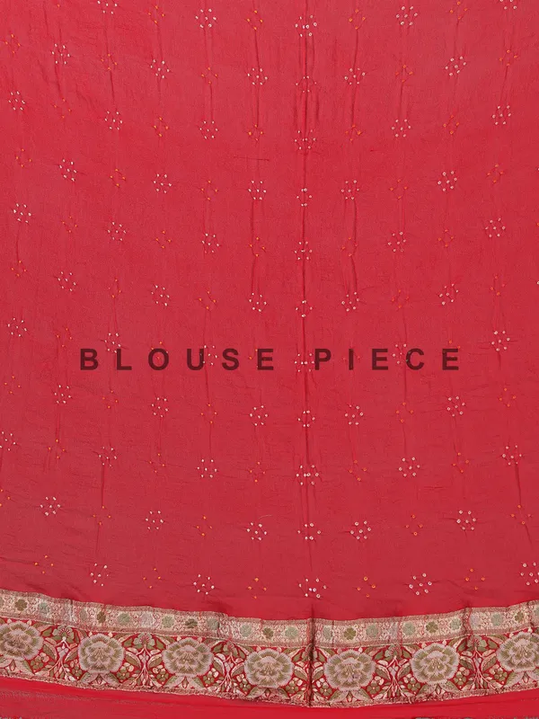 Red bandhej silk saree with unstitched blouse