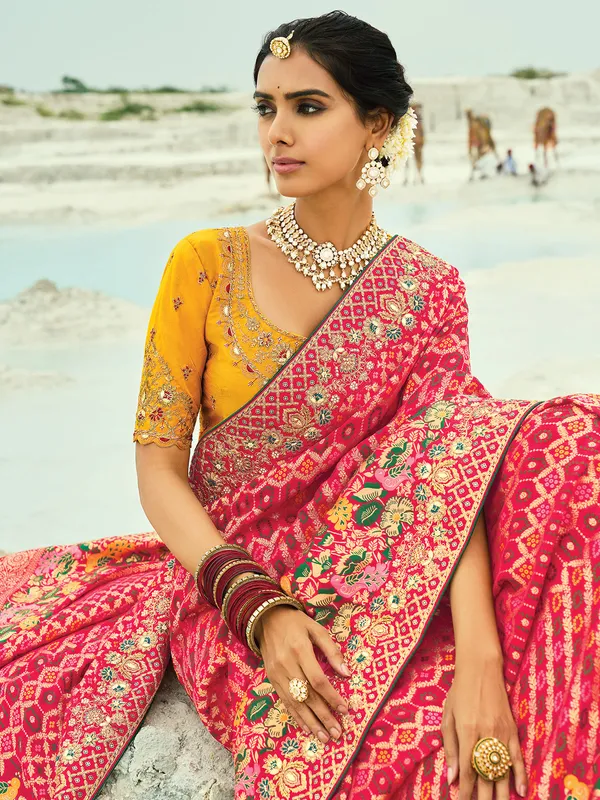 Red bandhej wedding wear saree in georgette