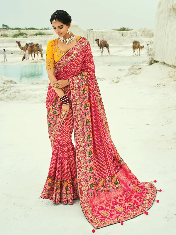 Red bandhej wedding wear saree in georgette