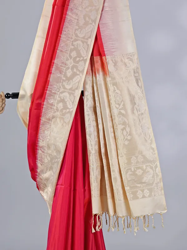 Red banglori silk saree with grand zari weaving