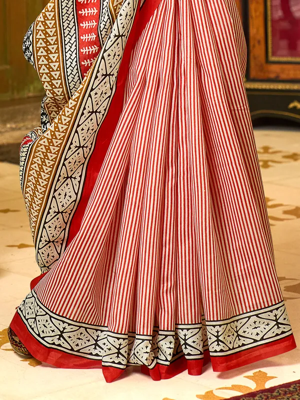 Red bhagalpuri silk printed saree