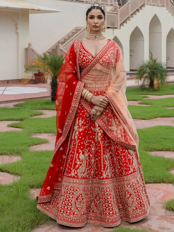 Red bridal lehenga choli in rich silk
