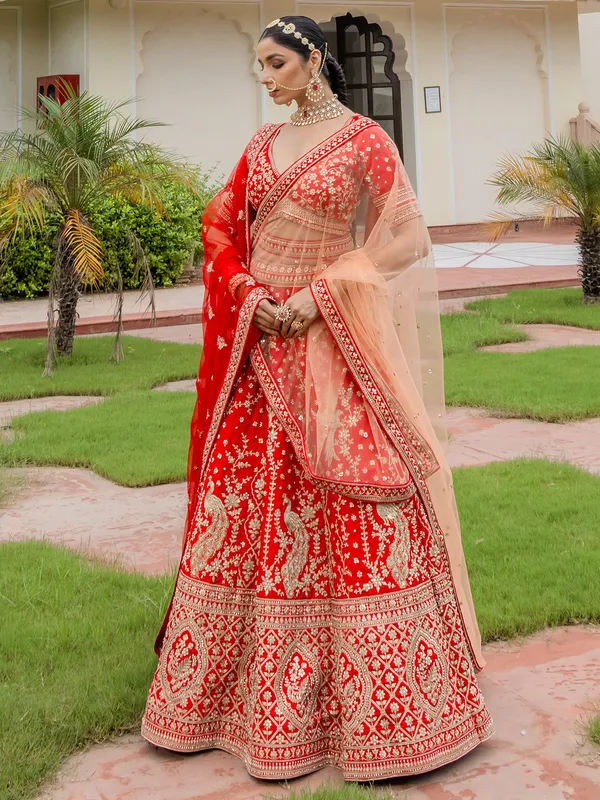 Red bridal lehenga choli in rich silk
