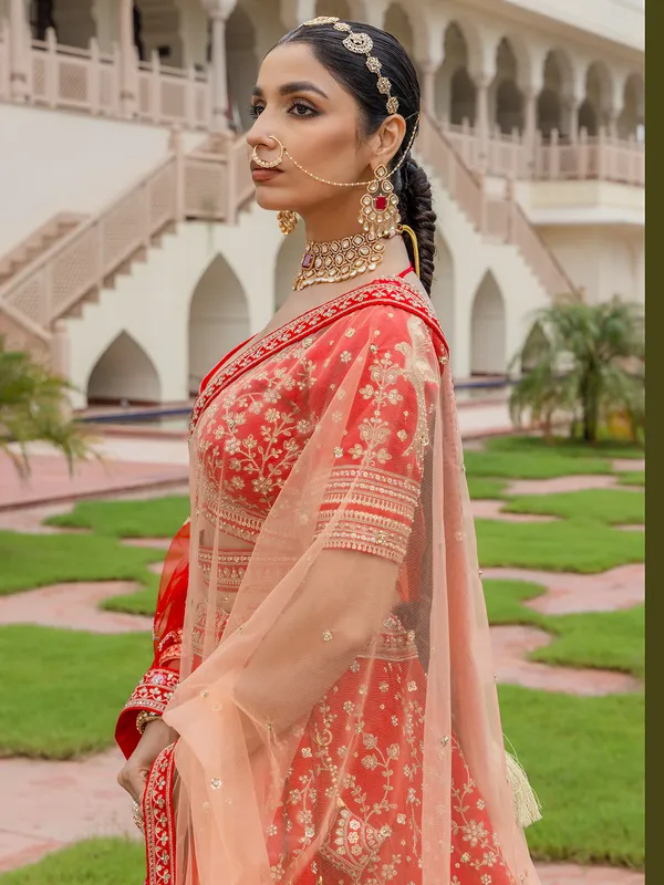 Red bridal lehenga choli in rich silk