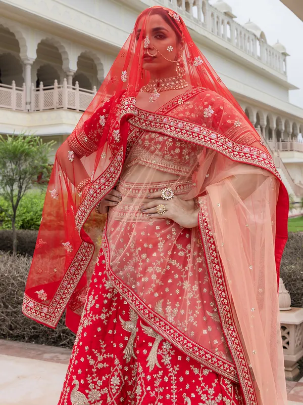 Red bridal lehenga choli in rich silk