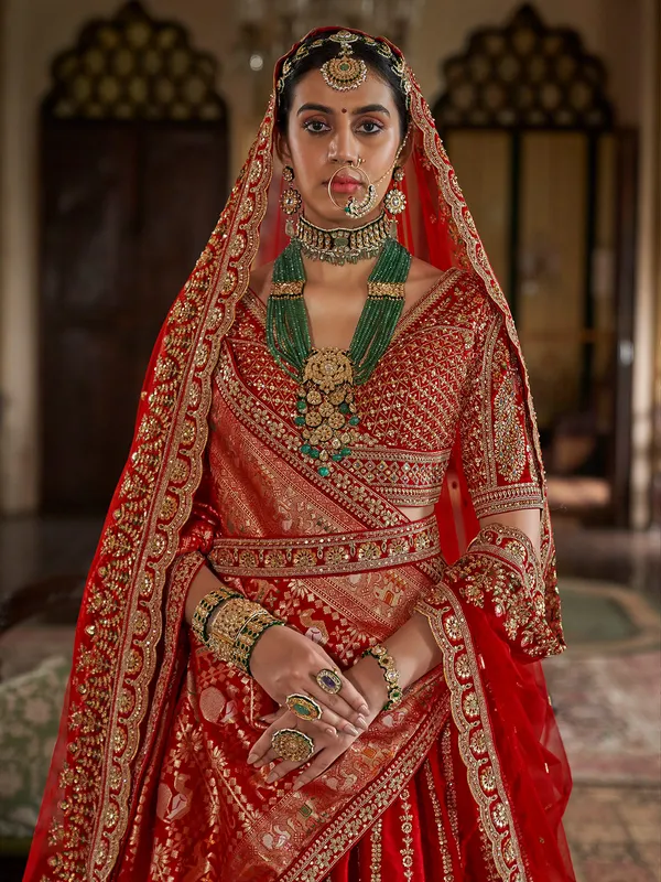 Red bridal lehanga choli in soft silk