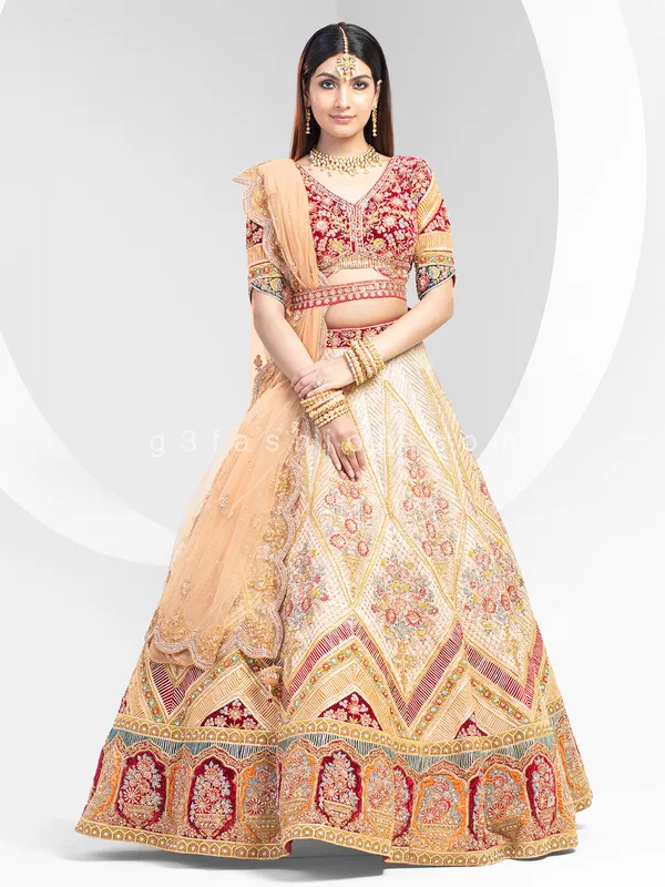 Red bridal wear velvet lehenga choli for women