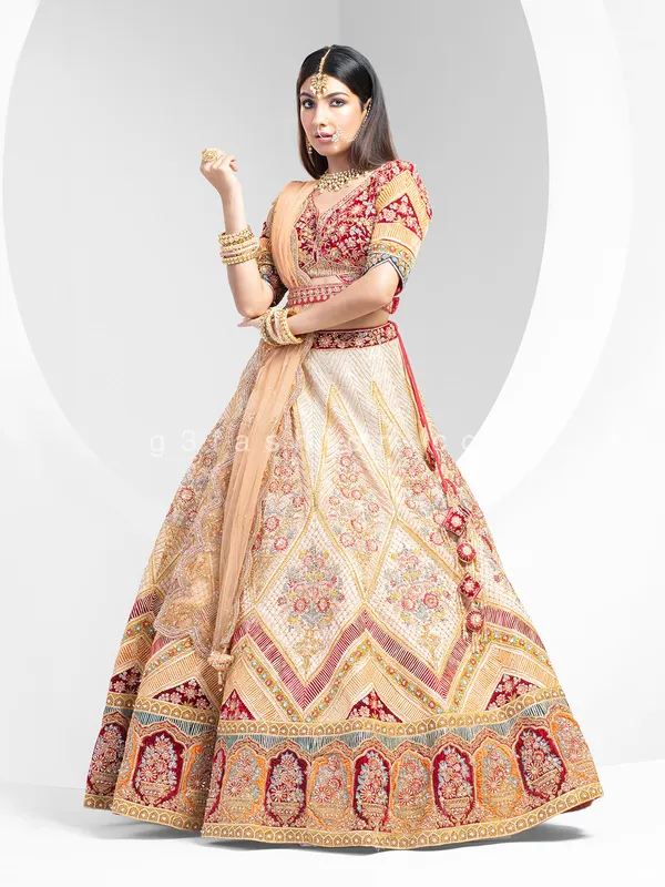 Red bridal wear velvet lehenga choli for women