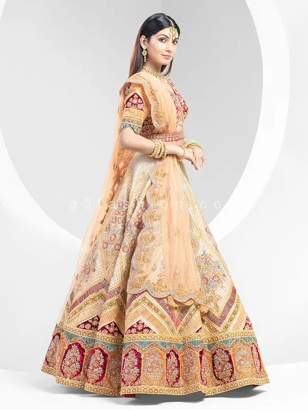 Red bridal wear velvet lehenga choli for women
