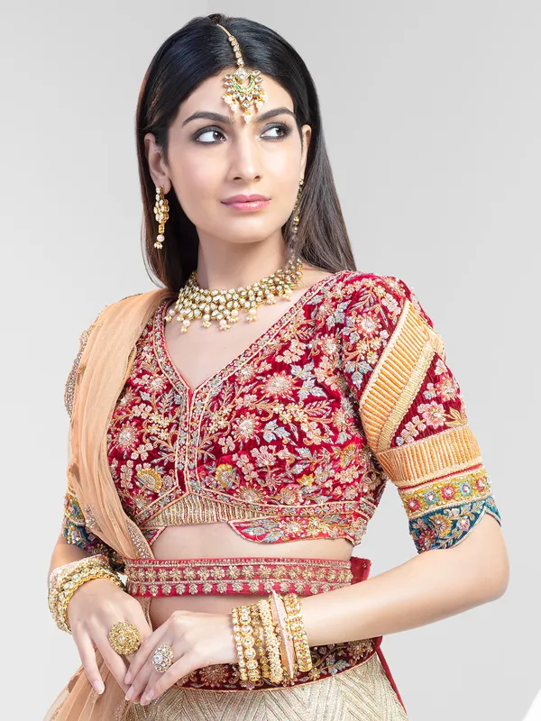 Red bridal wear velvet lehenga choli for women