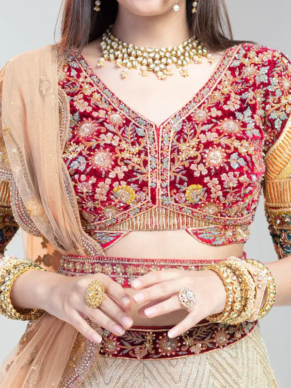 Red bridal wear velvet lehenga choli for women