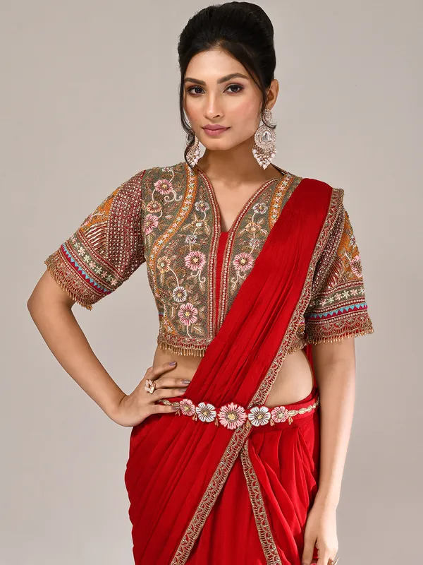 Red chiffon designer embellished lehenga choli