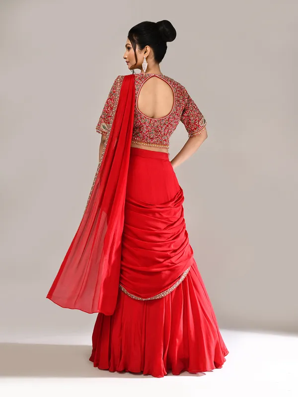 Red chiffon designer sweetheart neck lehenga choli