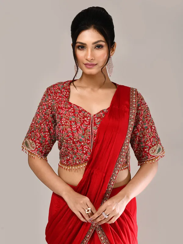 Red chiffon designer sweetheart neck lehenga choli