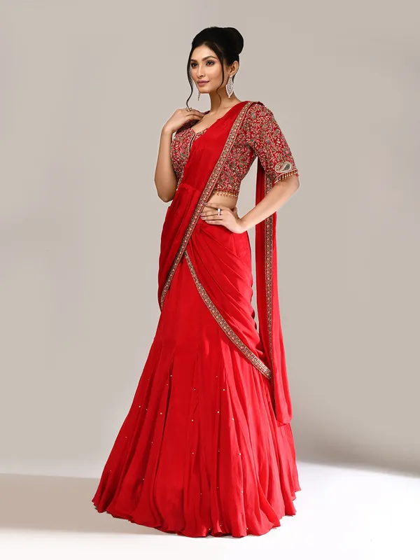 Red chiffon designer sweetheart neck lehenga choli