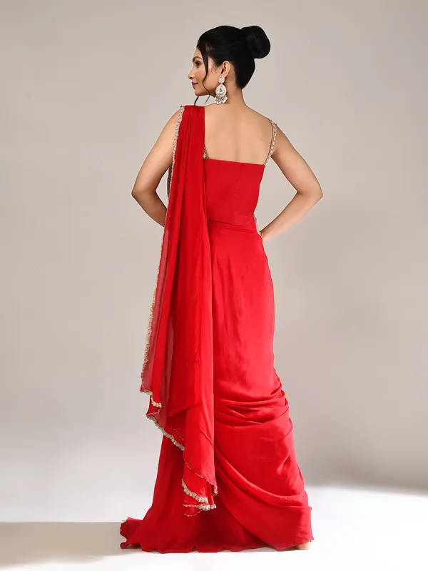 Red chiffon heavy work indo western suit