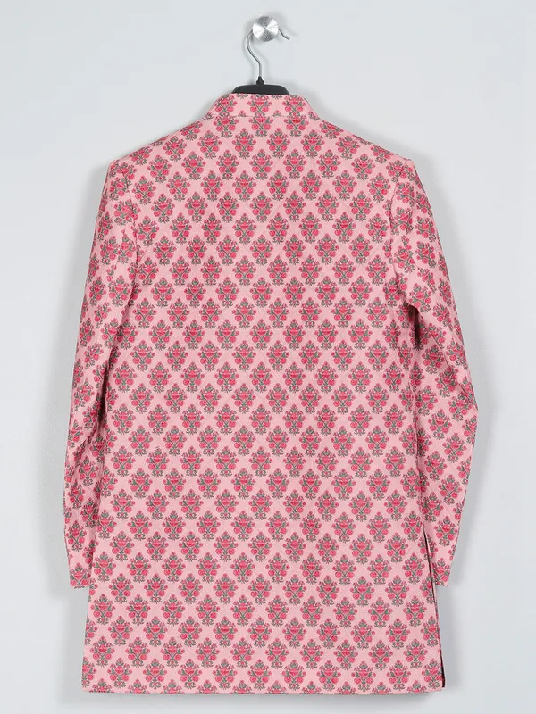 Red classy printed indowestern sherwani for boys