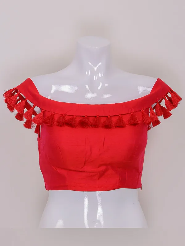 Red color plain raw silk ready made blouse