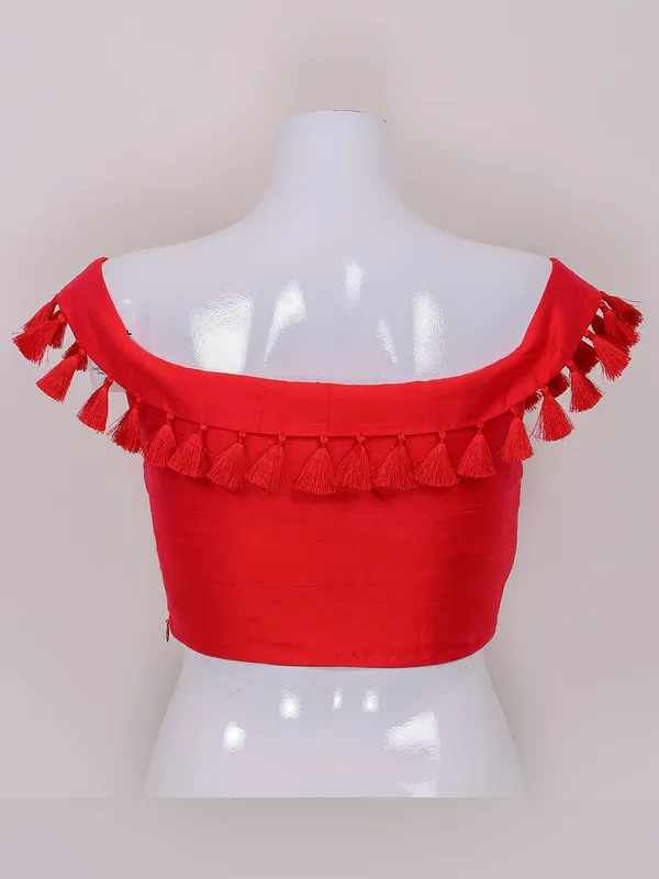 Red color plain raw silk ready made blouse