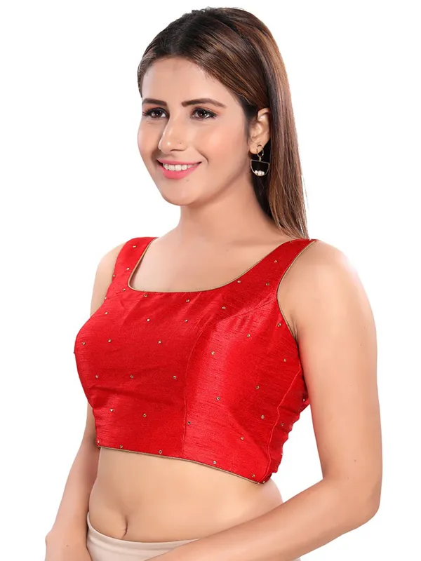 Red colored raw silk blouse for wedding