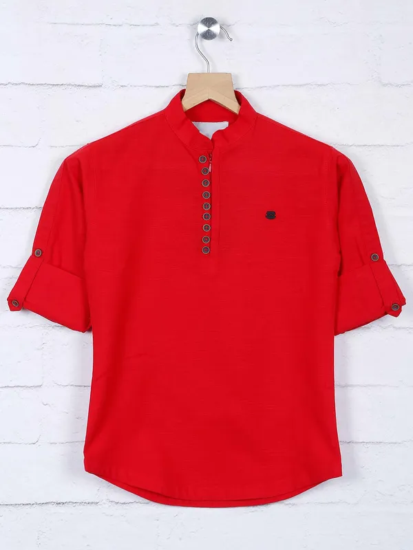 Red cotton fabric chinese neck shirt