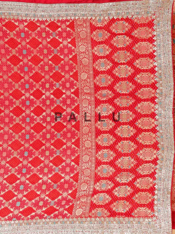 Red cotton silk bandhani print saree
