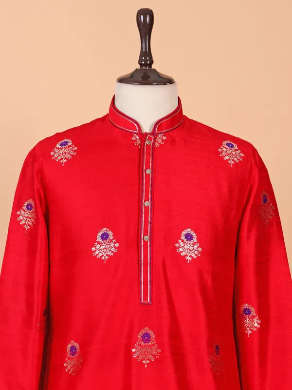 Red cotton silk festive wear kurta suit suit