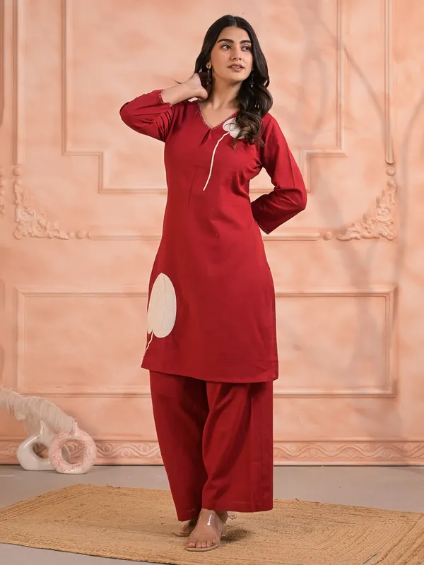 Red cotton silk kurti palazzo set